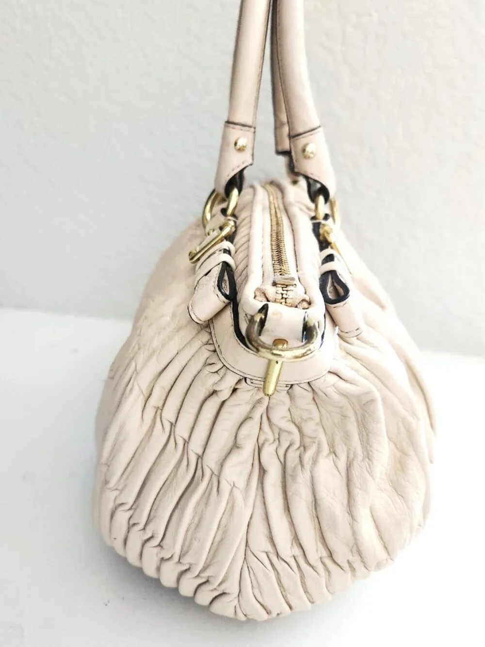 Coach Sophia Gathered Beige Leather Satchel Handbag Purse